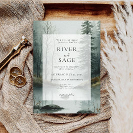 Convite Evergreen Mist | Rustic Watercolor Forest Wedding 