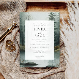 Convite Evergreen Mist | Rustic Watercolor Forest Wedding 