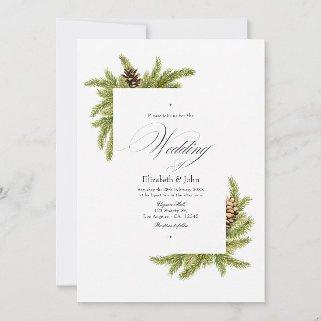 Convite Evergreen Pines Winter Wonderland Casamento Código (Frente)