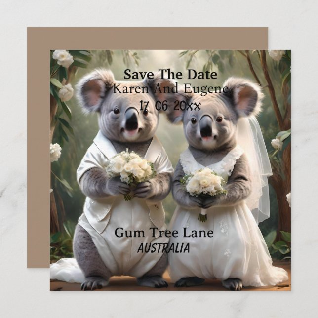 Convite "Evergreen Vows: um casamento Koala em branco" (Frente/Verso)