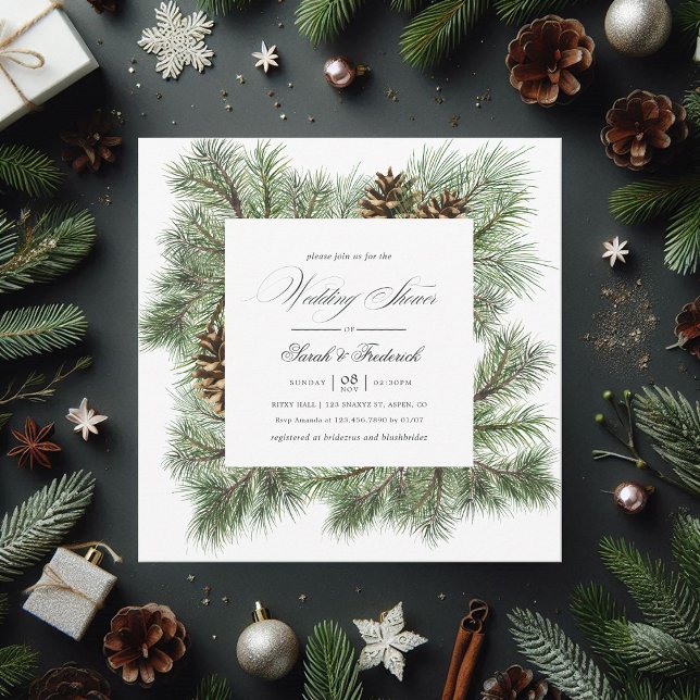 Convite Evergreen Winter Pines Holiday Chá de casamento (Evergreen Winter Pines Holiday Wedding Shower Invitation)