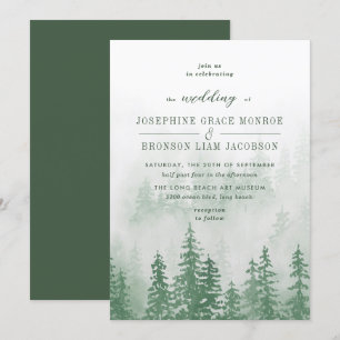 Convite Evergreens na Floresta Negra em Casamento Verde