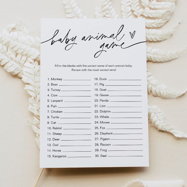 Convite EVERLEIGH Baby Animal Game Chá de fraldas Minimali (Criador carregado)