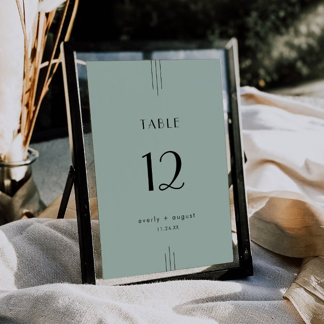 Convite EVERLY Art Deco Sage Números de Tabelas de Casamen (EVERLY Art Deco Sage Green Wedding Table Numbers)