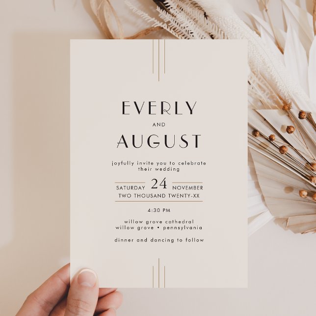 Convite EVERLY Retro Art Deco Ivory Gold Black Wedding (EVERLY Retro Art Deco Ivory Gold Black Wedding Invitation)