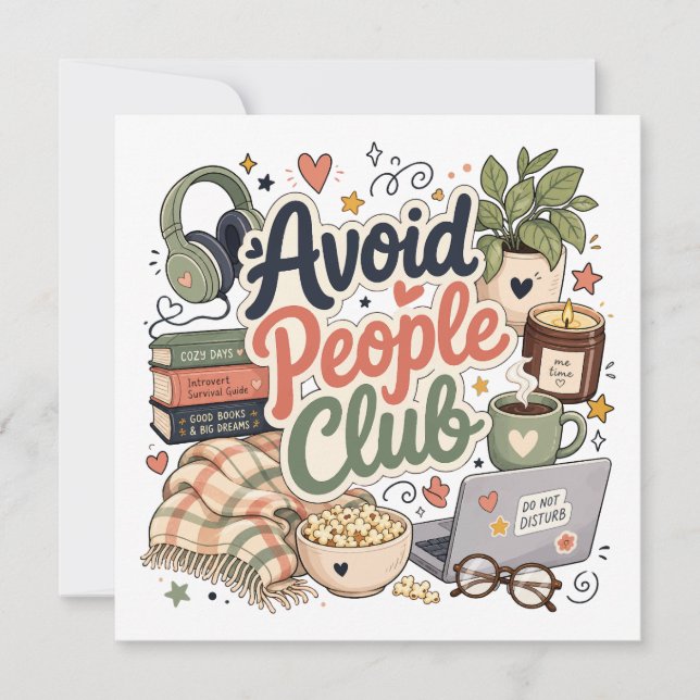 Convite Evite Vibes de Clube de Introvertidos Aconchegante (Frente)