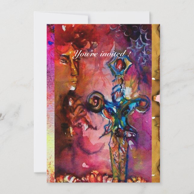 Convite EXCALIBUR 1, vermelho brilhante , pergaminho roxo  (Frente)