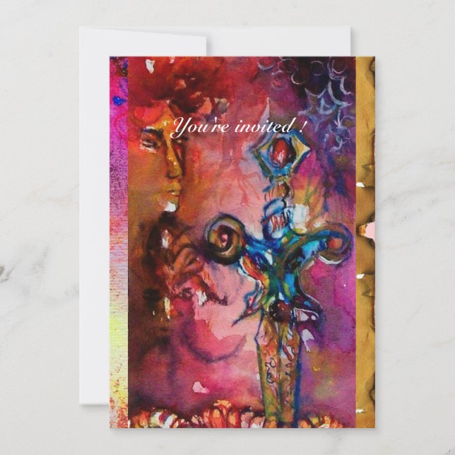 Convite EXCALIBUR 1, vermelho vivo, pergaminho roxo rosa (Frente)