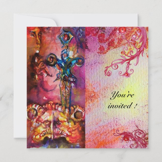 Convite EXCALIBUR 3, vermelho vivo, roxo rosa (Frente)