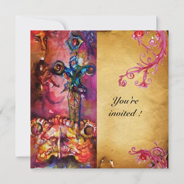 Convite EXCALIBUR 3, vermelho vivo, roxo rosa (Frente)