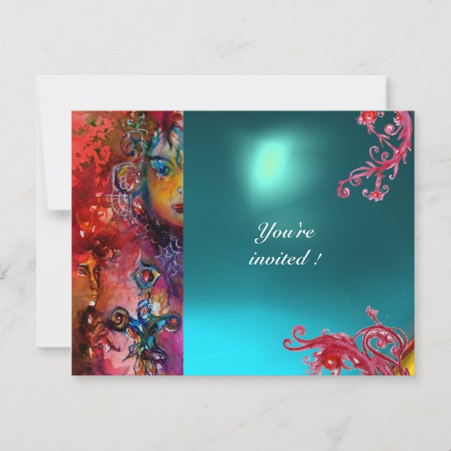 Convite EXCALIBUR gema vermelho brilhante , rosa azul lara (Frente)