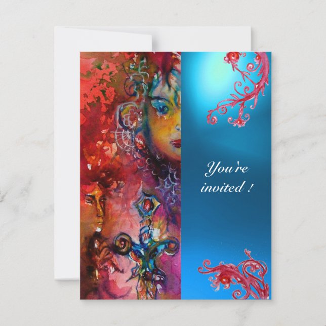 Convite EXCALIBUR gema vermelho brilhante , rosa azul lara (Frente)