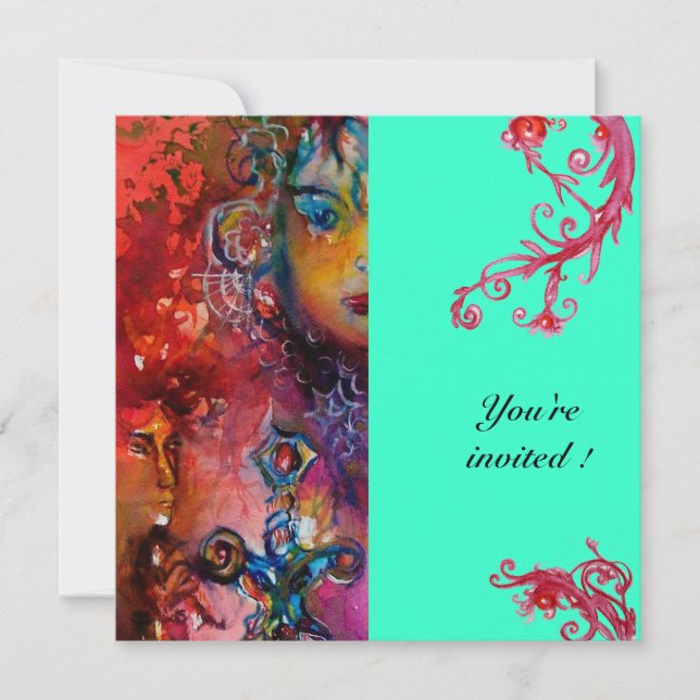 Convite EXCALIBUR , vermelho brilhante, azul (Frente)