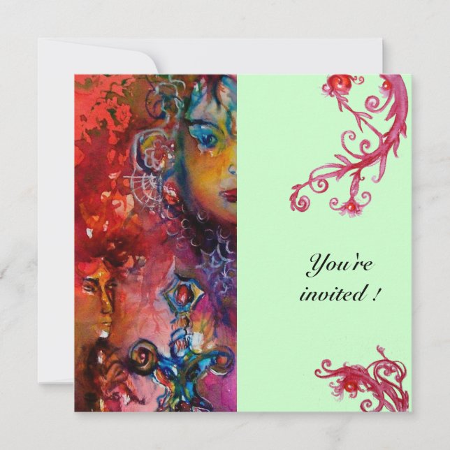 Convite EXCALIBUR , vermelho brilhante, azul (Frente)