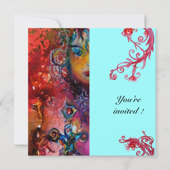 Convite EXCALIBUR , vermelho brilhante, azul (Frente)