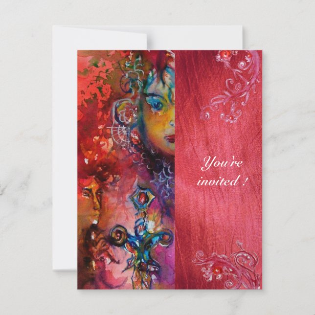 Convite EXCALIBUR, vermelho brilhante azul roxo fúcsia (Frente)