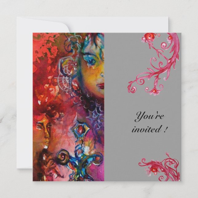 Convite EXCALIBUR , vermelho brilhante, cinza (Frente)