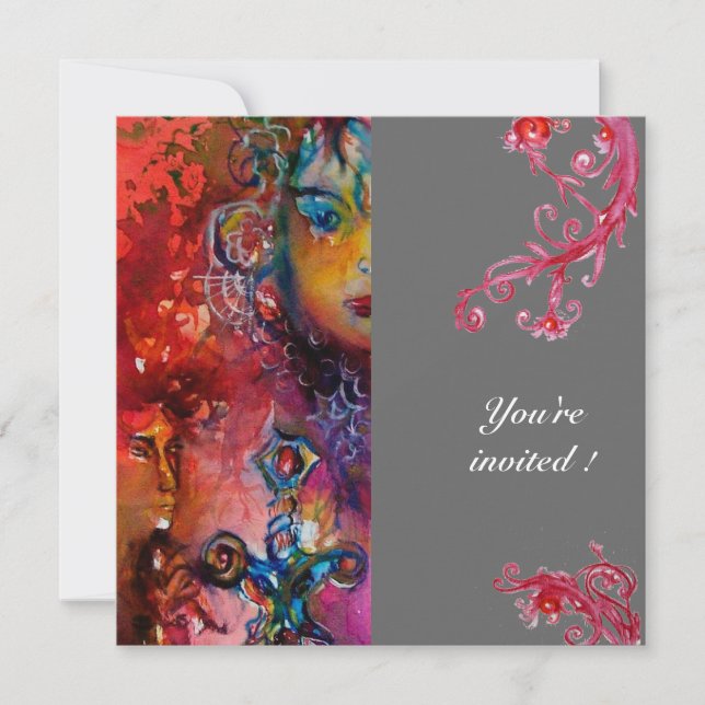 Convite EXCALIBUR , vermelho brilhante, cinza (Frente)