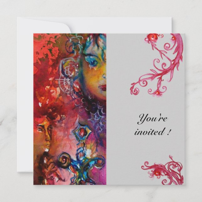 Convite EXCALIBUR , vermelho brilhante, cinza (Frente)