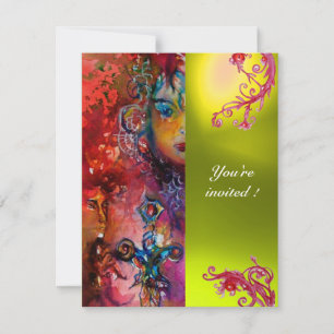 Convite EXCALIBUR vermelho brilhante, cor-de-rosa azul ala