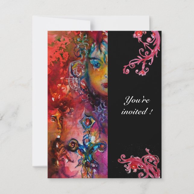 Convite EXCALIBUR , vermelho brilhante, preto (Frente)