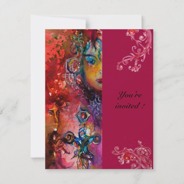 Convite EXCALIBUR , vermelho brilhante , rosa (Frente)
