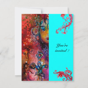 Convite EXCALIBUR , vermelho brilhante, rosa azul