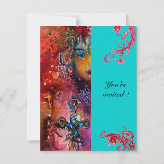 Convite EXCALIBUR , vermelho brilhante, rosa azul (Frente)