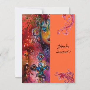 Convite EXCALIBUR , vermelho brilhante , rosa laranja azul