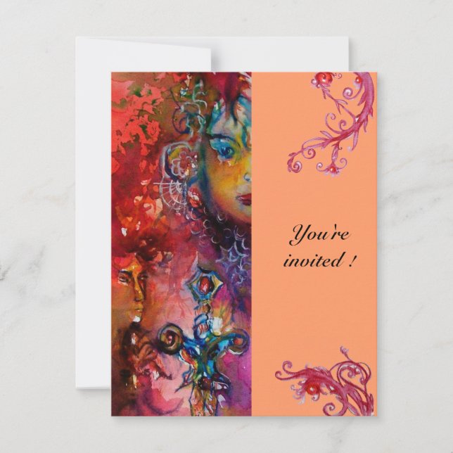 Convite EXCALIBUR , vermelho brilhante , rosa laranja azul (Frente)