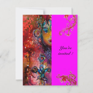 Convite EXCALIBUR , vermelho brilhante , violeta rosa