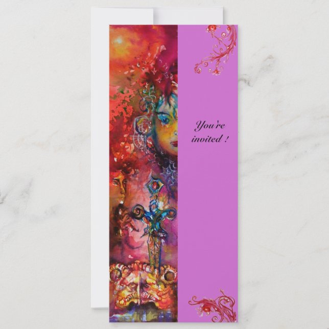 Convite EXCALIBUR , vermelho brilhante , violeta rosa (Frente)