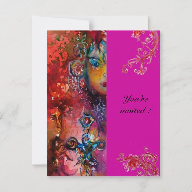 Convite EXCALIBUR , vermelho brilhante , violeta rosa (Frente)