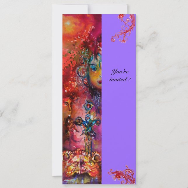 Convite EXCALIBUR , vermelho brilhante , violeta rosa (Frente)