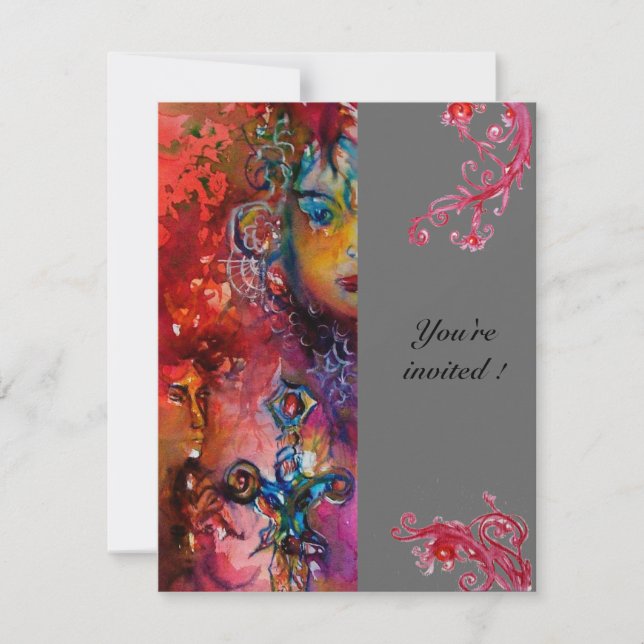 Convite EXCALIBUR, vermelho cinza brilhante (Frente)