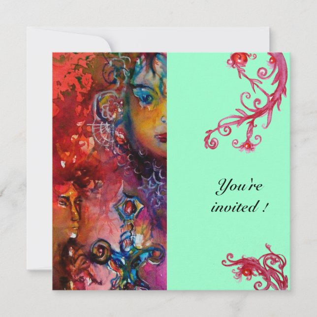 Convite EXCALIBUR, vermelho vivo, azul (Frente)