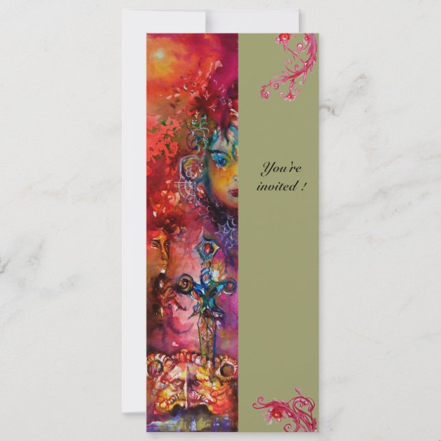 Convite EXCALIBUR, vermelho vivo, azul cor-de-rosa (Frente)