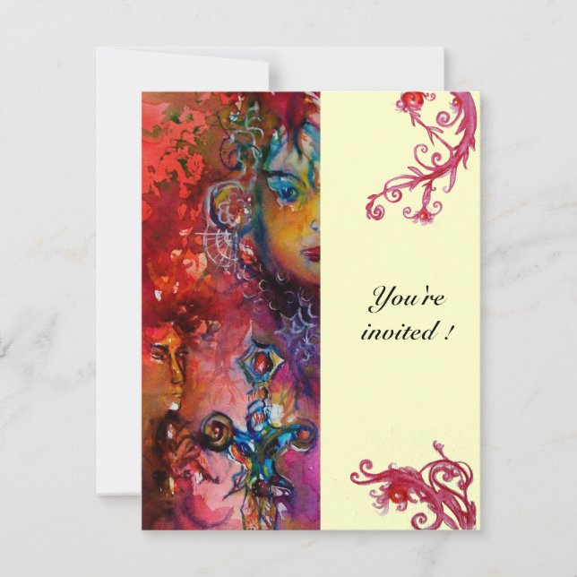 Convite EXCALIBUR, vermelho vivo, azul-rosa, amarelo (Frente)