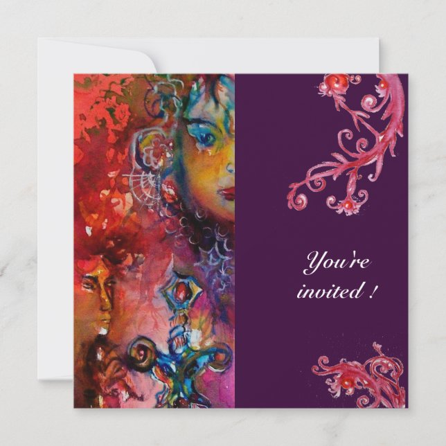 Convite EXCALIBUR vermelho-vivo, cor azul-roxa (Frente)