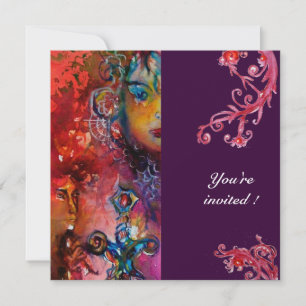 Convite EXCALIBUR vermelho-vivo, cor azul-roxa