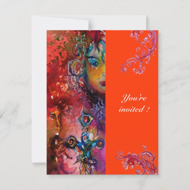 Convite EXCALIBUR, vermelho vivo, cor-de-rosa azul (Frente)