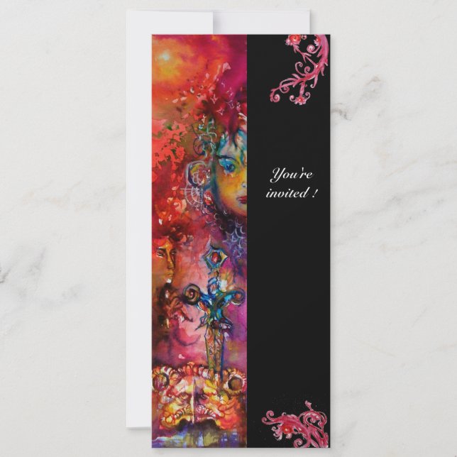 Convite EXCALIBUR, vermelho vivo, preto (Frente)