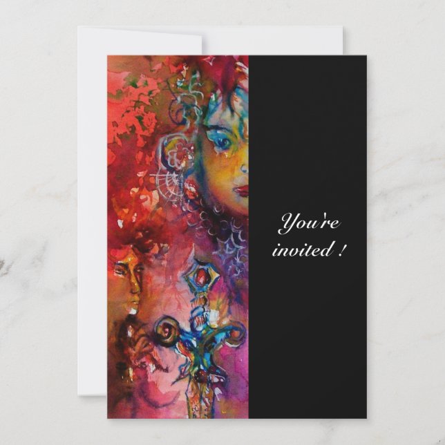 Convite EXCALIBUR, vermelho vivo, preto (Frente)