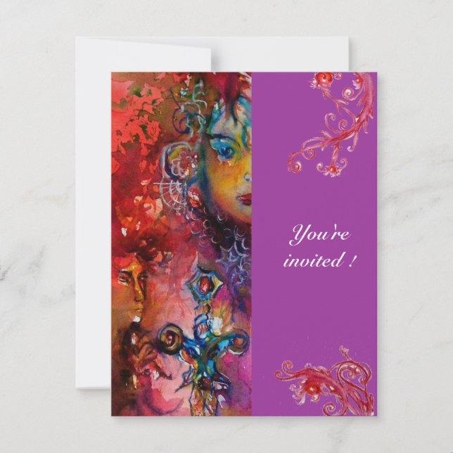 Convite EXCALIBUR, vermelho vivo, violeta rosa (Frente)