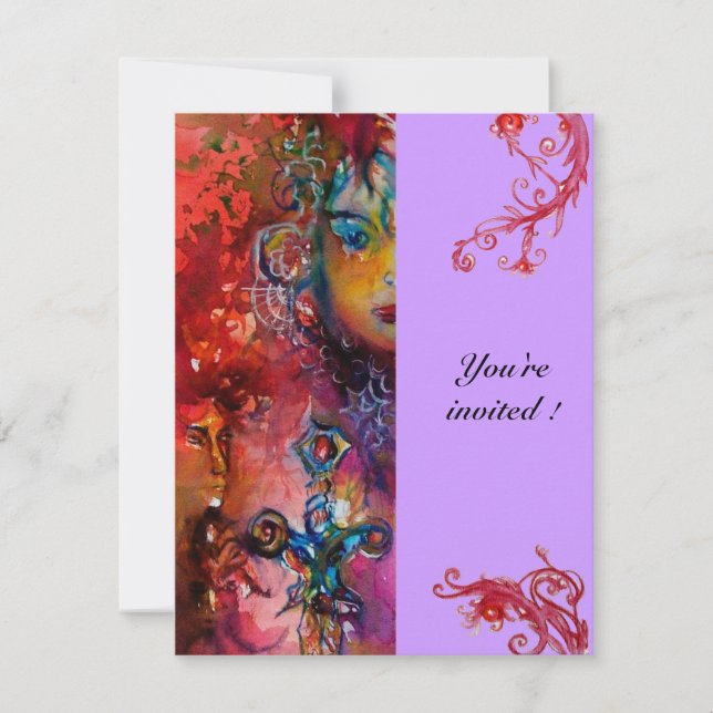 Convite EXCALIBUR, vermelho vivo, violeta rosa (Frente)