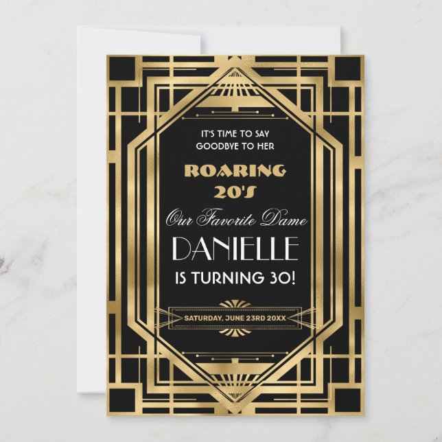 Convite Excelente Art Deco Gatsby Roaring 20s aniversário  (Frente)