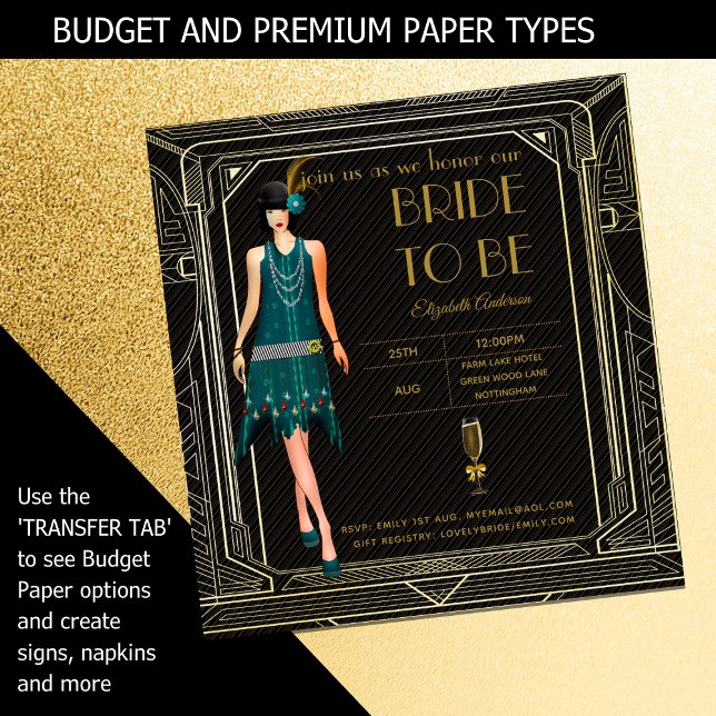 Convite Excelente Art Deco Gatsby Roaring 20s Chá de panel (Criador carregado)