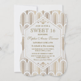 Convite Excelente Art Deco Gatsby White Dourado SWEET 16