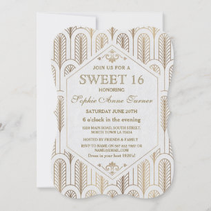 Convite Excelente Art Deco Gatsby White Dourado SWEET 16