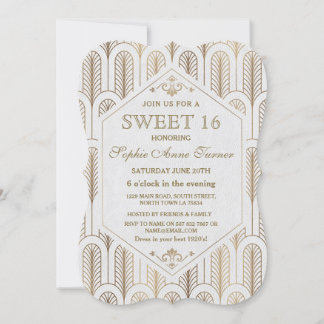 Convite Excelente Art Deco Gatsby White Dourado SWEET 16